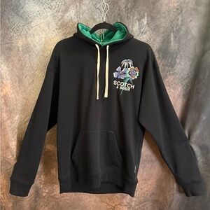Scotch & Soda Black Hoodie with Floral Embroidery